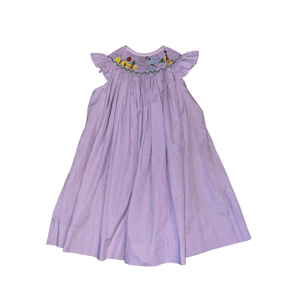 Wish Upon A Star Girls Purple Gingham Smocked Aladdin Genie Bishop Dress Size 4
